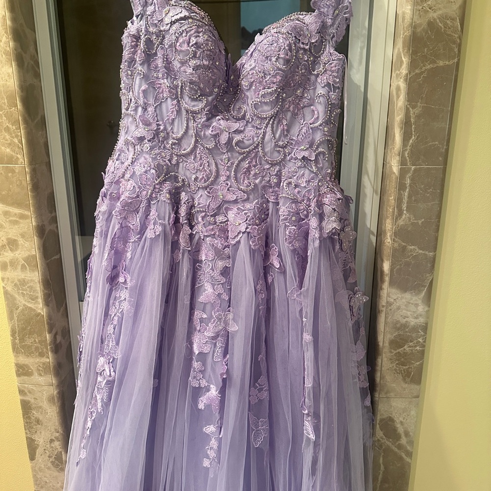 Lavender Lace Strapless Gown